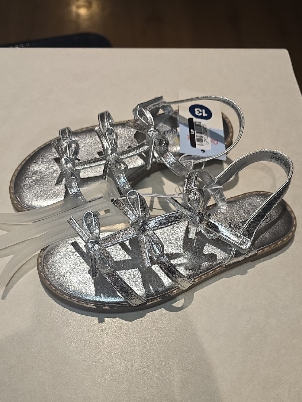 Cat & Jack Girls Silver Strappy Sandals with Bows